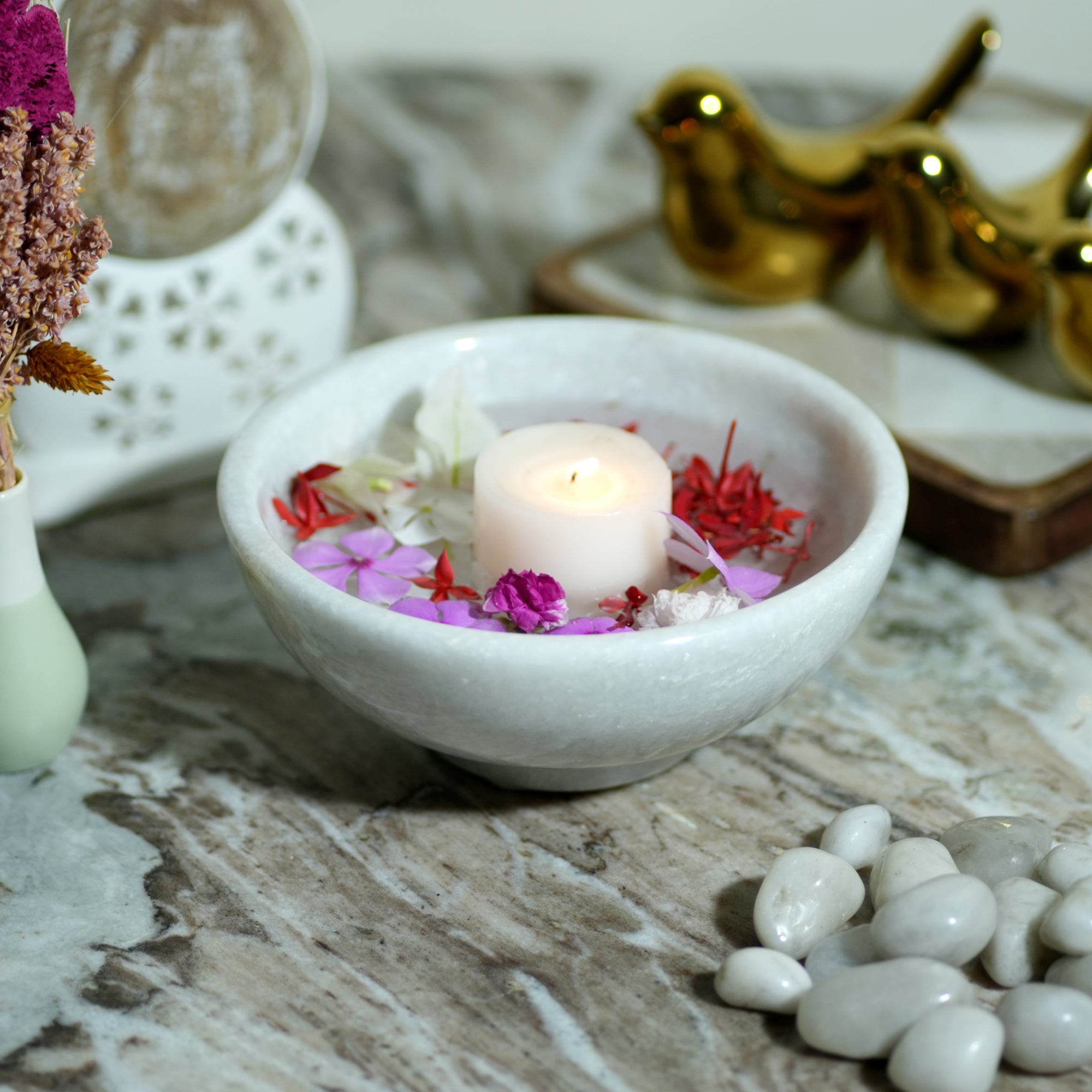 Evergreen white marble bowl